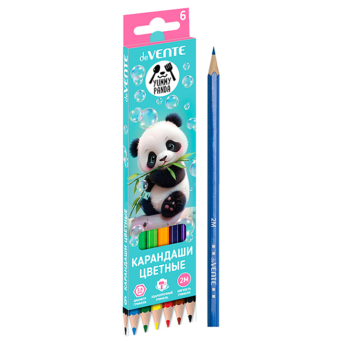 Карандаши цветные 6 цв. "Yummy Panda" 2М, диаметр грифеля 2,8 мм, шестигранные, в карт