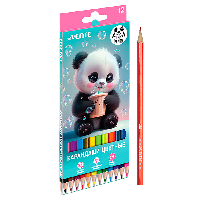 Карандаши цветные 12 цв. "Yummy Panda" 2М, диаметр грифеля 2,8 мм, шестигранные, в карт