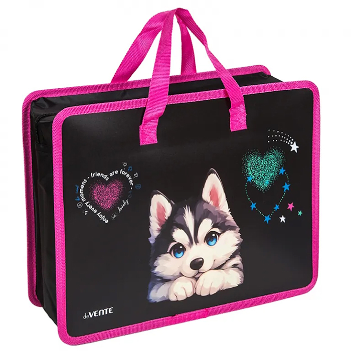 Папка для тетрадей, ИЗО и технологии "Cute Husky" A4 (33,5x26x10 см) с текстильным расширен