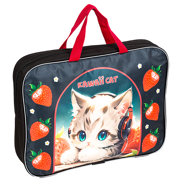 Папка для тетрадей, ИЗО и технологии "Kawaii Cat" A4 (35x27x7 см) текстильная