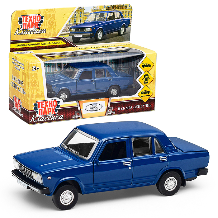 Машина металл LADA ВАЗ-2105 1997 12cm, (двери, багаж, темно-синий)инерц., в коробке