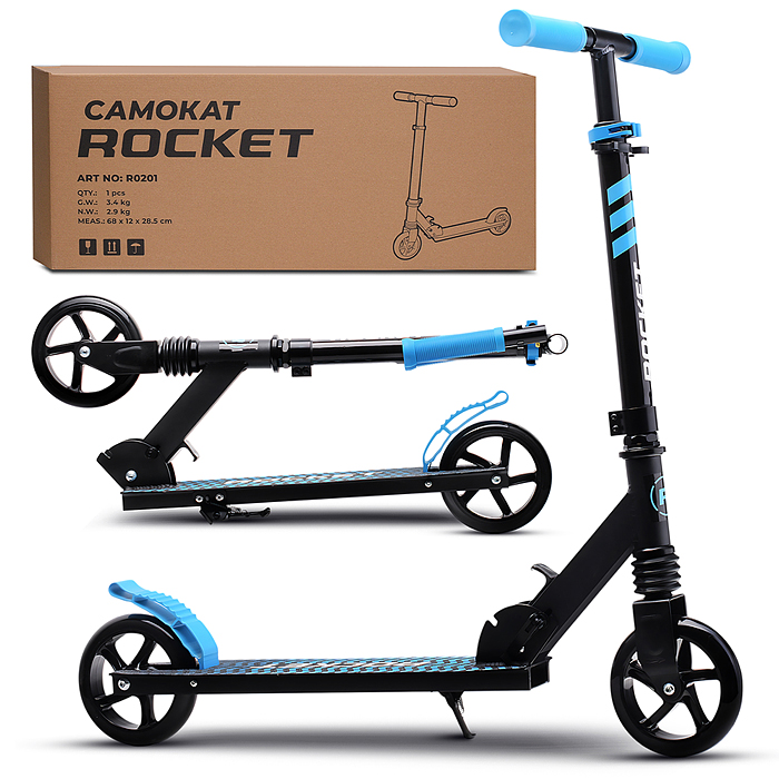 Самокат детский R0201 ROCKET, алюминиевый, колеса PU, 145 мм, синий