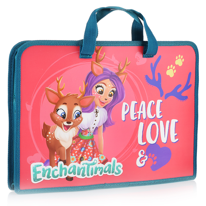 Папка с ручками "Enchantimals" А4, для тетрадей, пластиковая, на молнии
