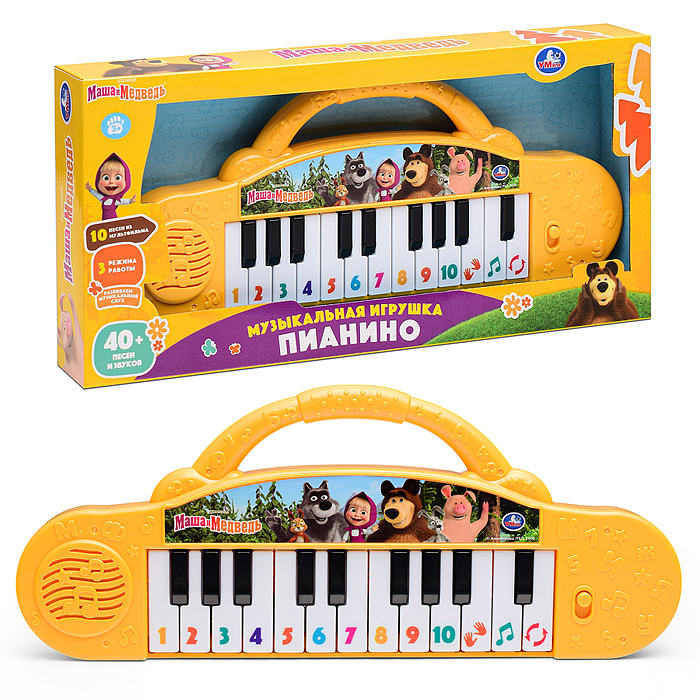 Пианино "Маша и Медведь" (40 песен, стихов и звуков, бат.) в коробке