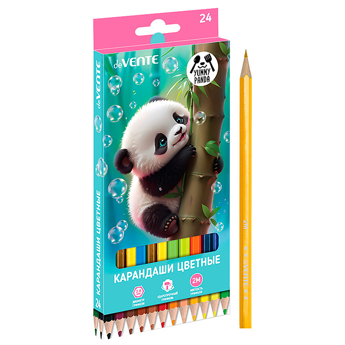 Карандаши цветные 24цв, "Yummy Panda" 2М, диаметр грифеля 2,8 мм, шестигранные