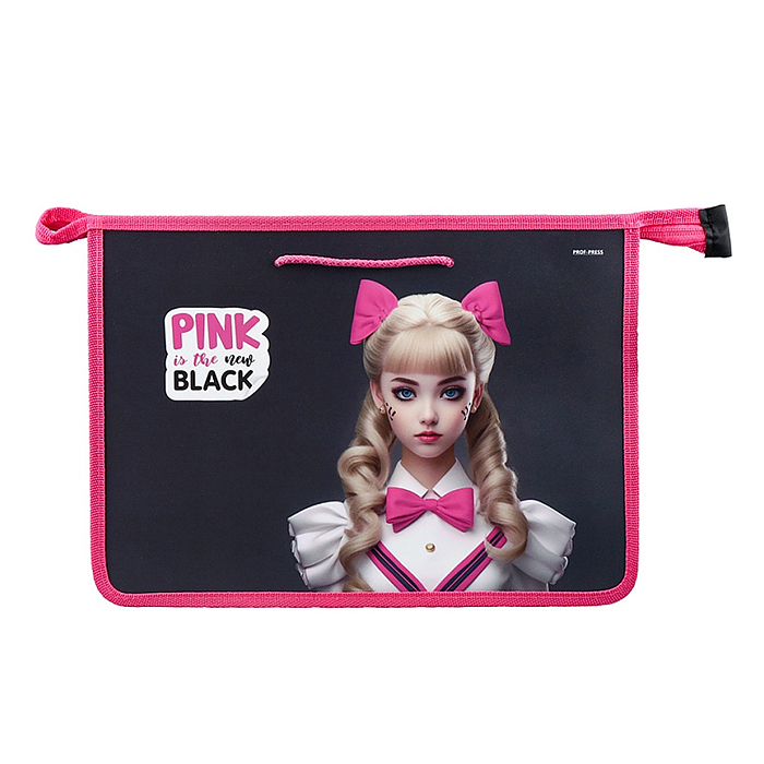 Папка детская на шнурке А4 "PINK&BLACK" пластик