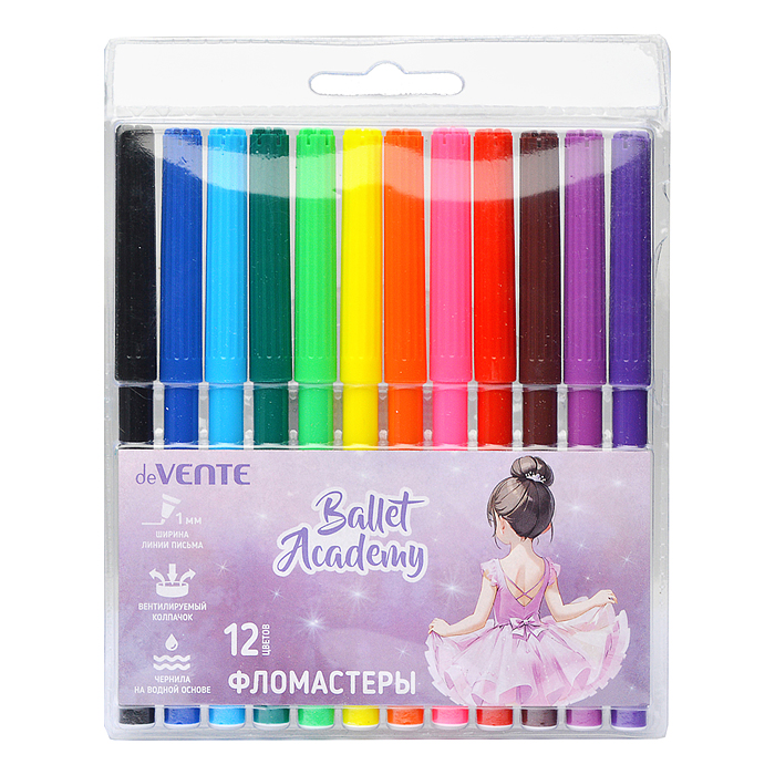 Фломастеры 12цв. "Ballet Academy" с вентилируемым колпачком, в пластиковом блистере