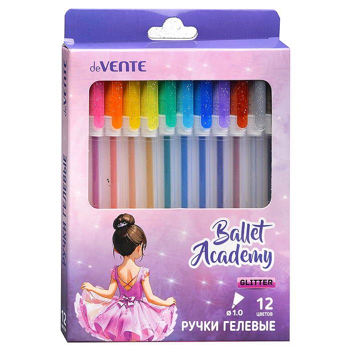 Набор ручек гелевых "Ballet Academy" 12 цветов с блестками, d=1 мм, прозрачно-матовый корпу