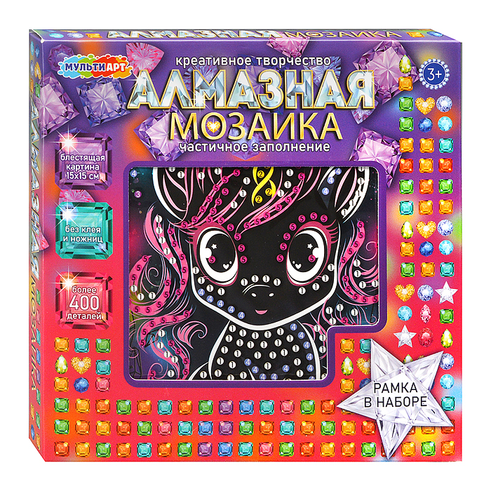 Алмазная мозаика на черном фоне 15*15 "Единорог" в коробке