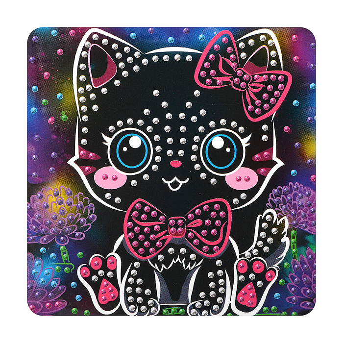 Алмазная мозаика на черном фоне 15*15 "Китти" в корокбе