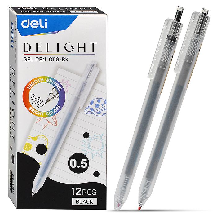 Ручка гелевая Delight автомат, корп. прозрачный чернила черные, линия 0.5мм