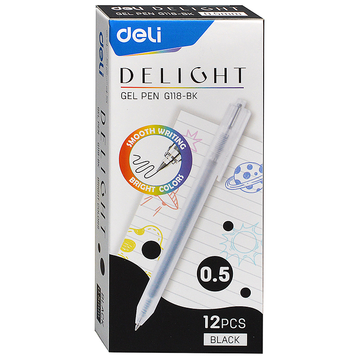 Ручка гелевая Delight автомат, корп. прозрачный чернила черные, линия 0.5мм