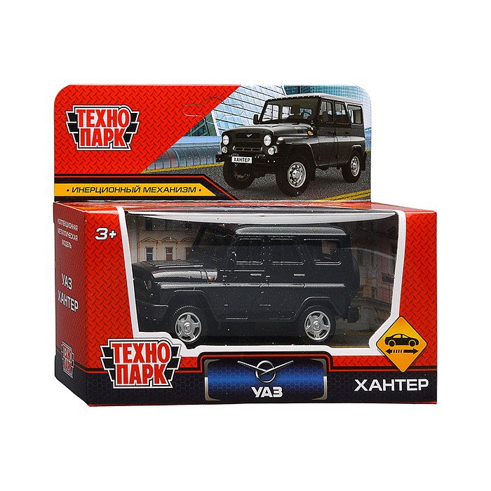 Машина металл UAZ Хантер 10,5 см, инерция, темно-серый, коробка