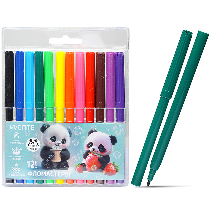 Фломастеры 12цв. "Yummy Panda" с вентилируемым колпачком, в пластиковом блистере