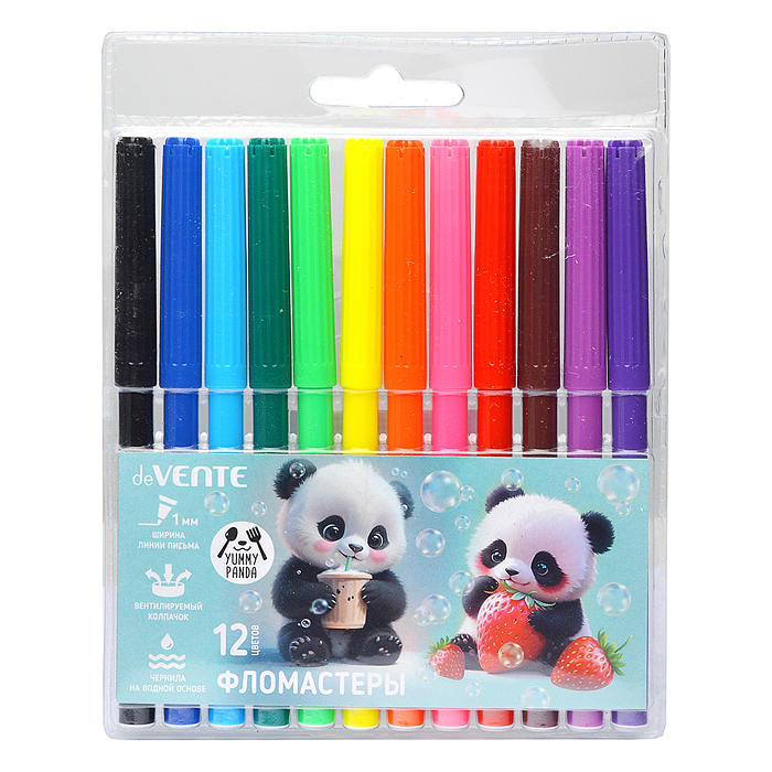 Фломастеры 12цв. "Yummy Panda" с вентилируемым колпачком, в пластиковом блистере