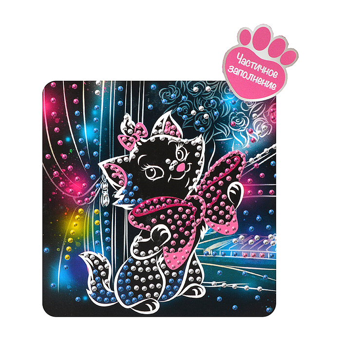 Алмазная мозаика на черном фоне 15*15 "Кошечка Мари" в корокбе