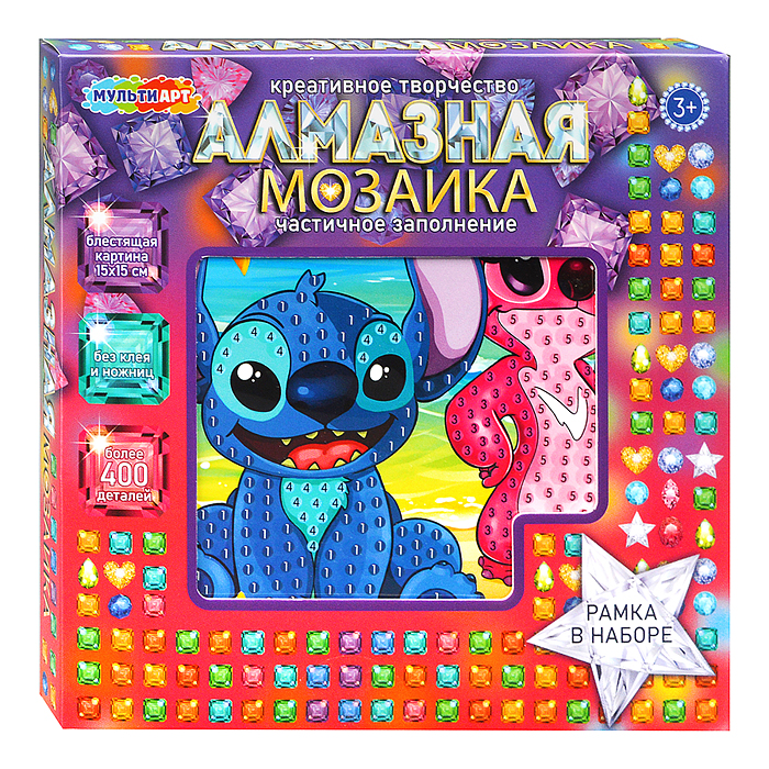 Алмазная мозаика 15*15 "Стич" в коробке