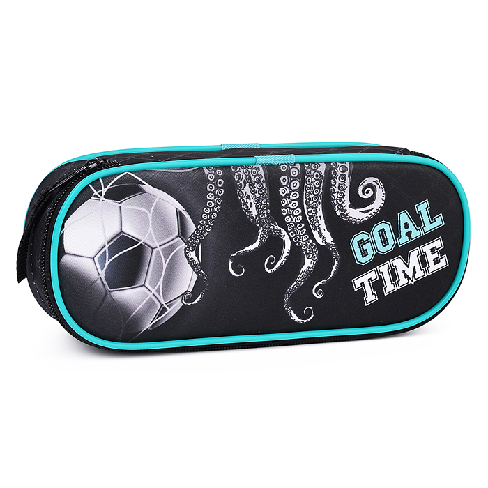 Пенал корпусный овальный "Goal time" резинки на крышке и на откидной планке, размер 225*90*50мм
