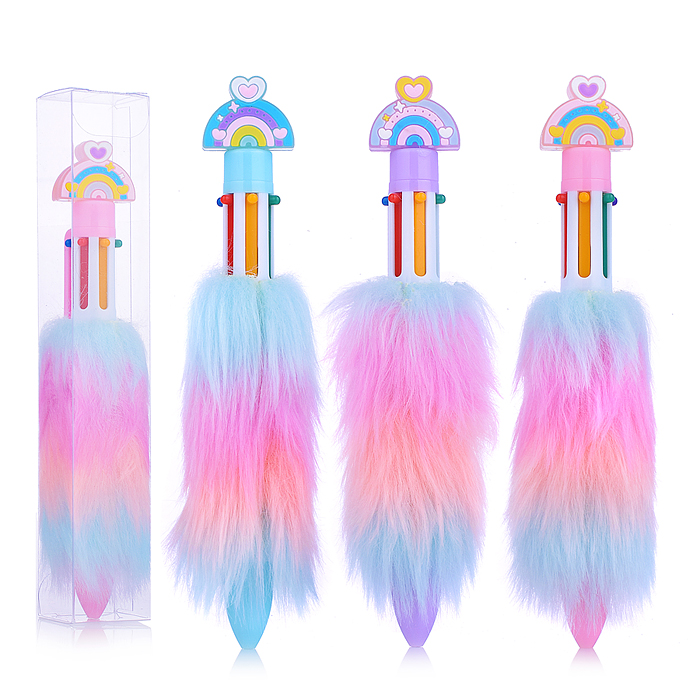 Ручка шариковая автоматическая Plush Rainbow, 6 цв. 