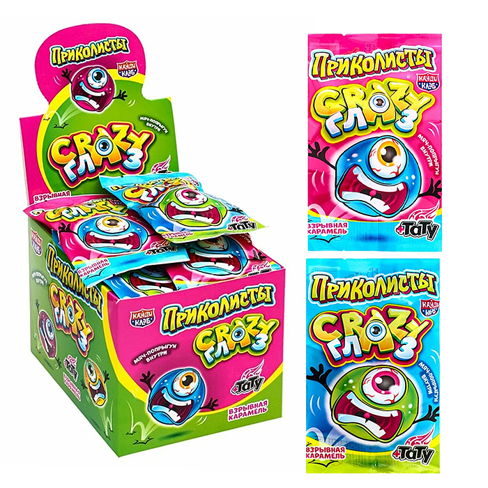 Взрывная карамель с игрушкой и тату "Приколисты. Crazy Глаз" 1г (30шт)