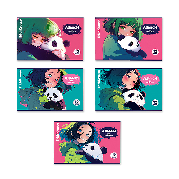 Альбом для рисования 12л. на скобе Panda Hugs, А4, 