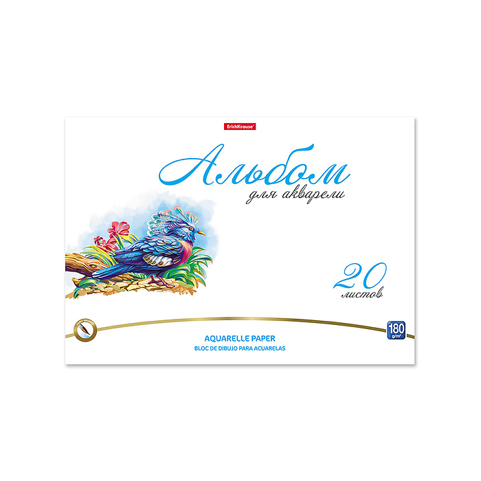 Альбом для рисования 20л. с бумагой для акварели 180 г на клею Birds, А4, 