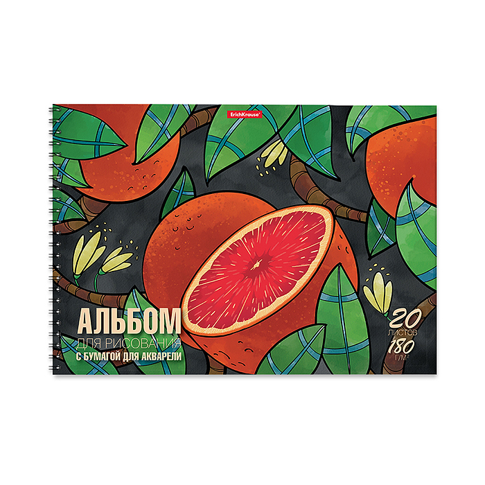 Альбом для рисования 20л. с бумагой для акварели 180 гна спирали Juicy Fruits, А4, 