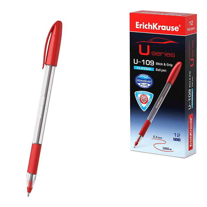 Ручка шариковая U-109 Stick&Grip Classic 1.0, Ultra Glide Technology, цвет чернил красный
