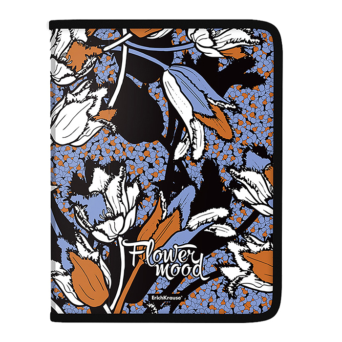 Папка для тетрадей на молнии пластиковая Tulips, A4 (в пакете по 4 шт.)