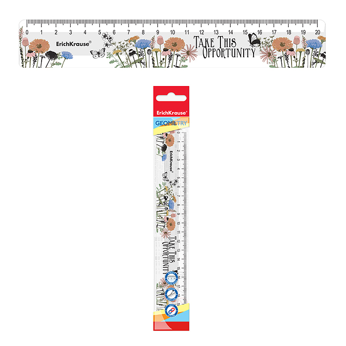Линейка пластиковая Wild Flowers, 20см, во флоупаке