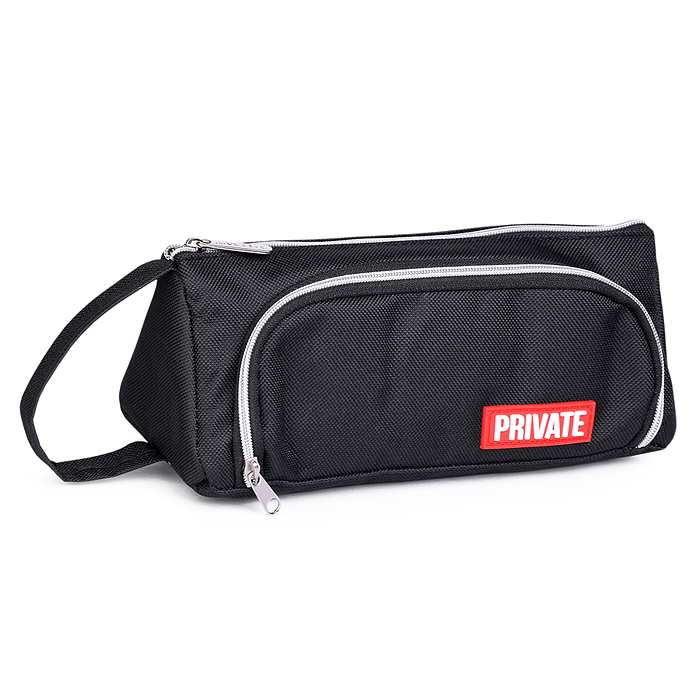 Пенал "Private" 21x8,5x8,5 см, треугольный для 70 предметов, текстильный, на молнии, с ручк