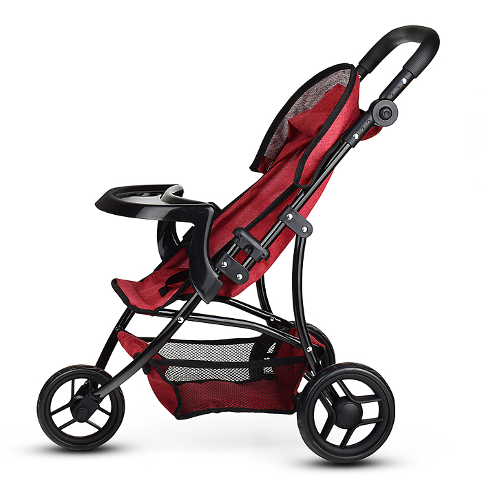 Коляска для кукол 9377B-T 3-колесная, металлическая, прогулочная, с тентом, с корзиной,цвет бордовый