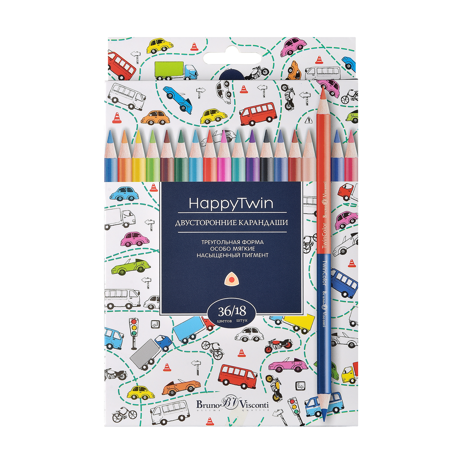 Карандаши цветные"TWINCOLOR HAPPY", 36 цв., 18 шт., 4 вида 