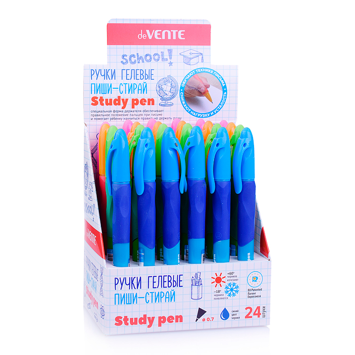 Ручка гелевая стираемая "Study Pen" обучающая письму, для правшей, d=0,7 мм, с каучуковым д