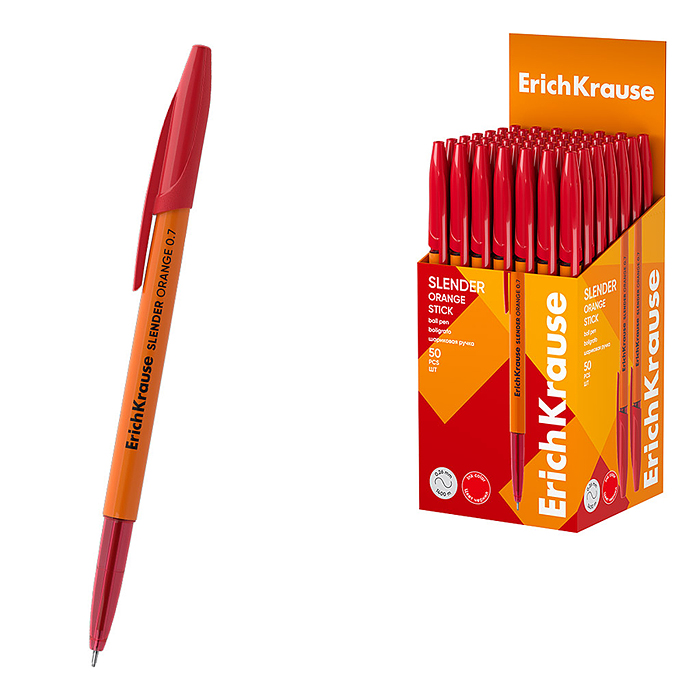 Ручка шариковая Slender Stick Orange, 0.7, Super Glide Technology, цвет чернил красный 