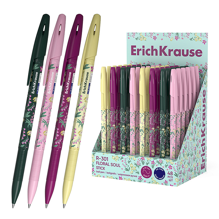 Ручка шариковая R-301 Stick Floral Soul 0.7, цвет чернил синий (в дисплее по 48 шт.)