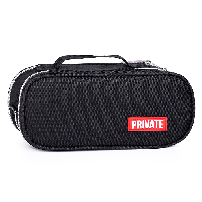 Пенал "Private" 22x9x8 см, овальный для 100 предметов, 3 отделения на молнии, 2 отделения с