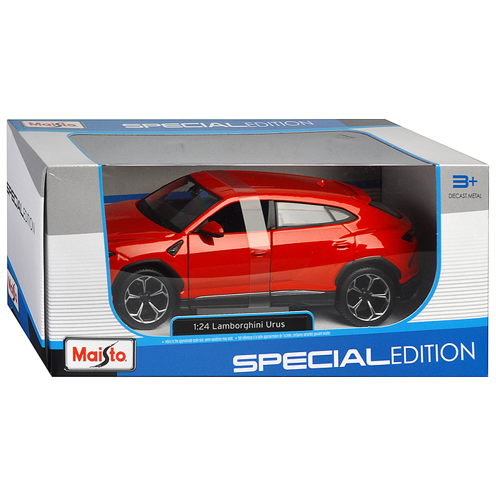 Машинка die-cast Lamborghini Urus, 1:25, красная, открывающиеся двери