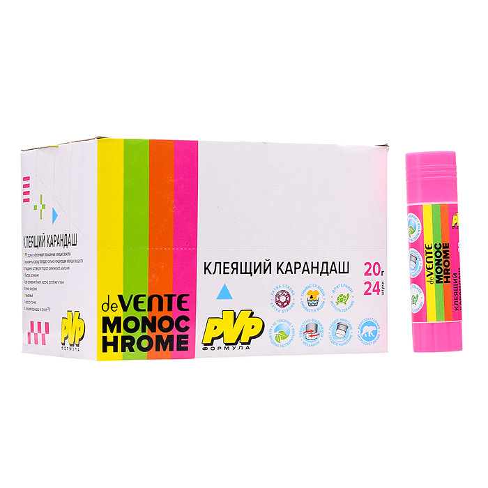 Клеящий карандаш PVP основа "MonoChrome" 20 г в картонном дисплее с пластиковым поддоном, а