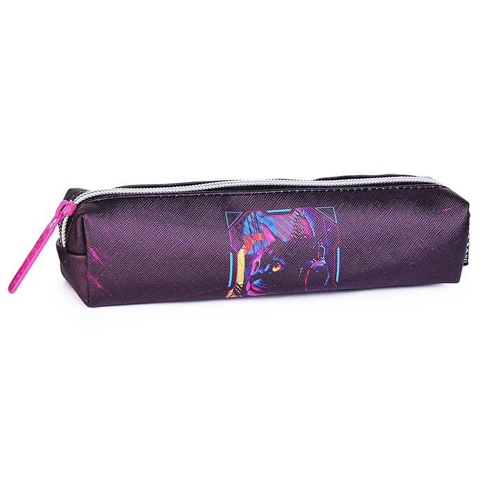 Пенал "Label. Cyber Cat" 21x4x4 см, прямоугольный для 40 предметов, на молнии, искусственная