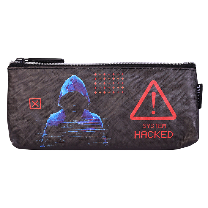 Пенал "Label. Hacker" 21x8x3,5 см, треугольный для 45 предметов, на молнии, искусственная ко