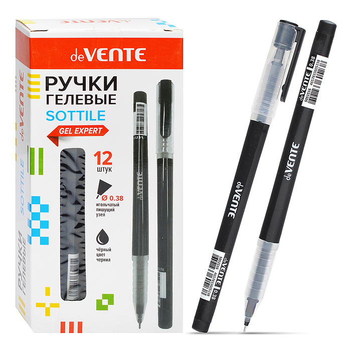 Ручка гелевая "Sottile" d=0,38 мм, черный корпус с полупрозрачной матовой грип-зоной, сменн