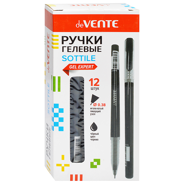 Ручка гелевая "Sottile" d=0,38 мм, черный корпус с полупрозрачной матовой грип-зоной, сменн
