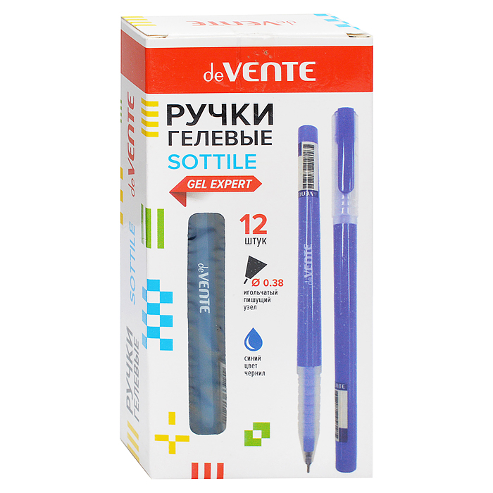 Ручка гелевая "Sottile" d=0,38 мм, синий корпус с полупрозрачной матовой грип-зоной, сменны