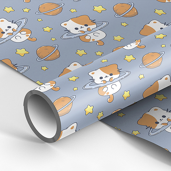 Упаковочная бумага глянц. 70*100см, "Space kitten", 80г/м2 