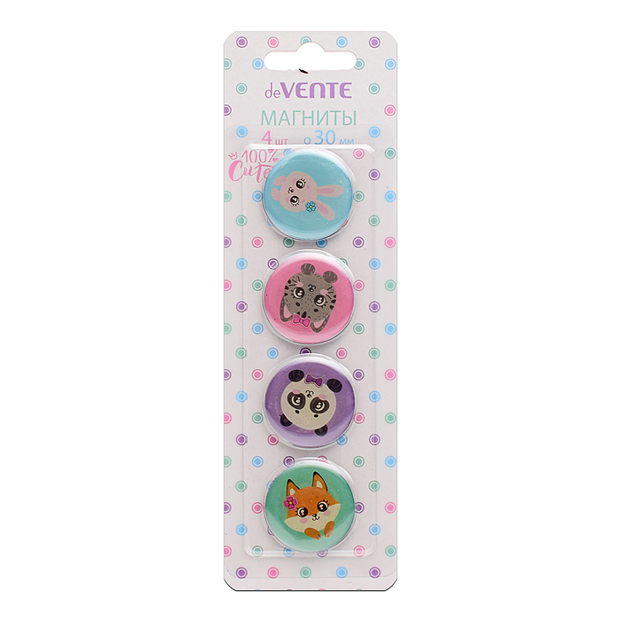 Магнит для доски офисной "100% Cute" Ø 30 мм, 4 шт, в картонном блистере