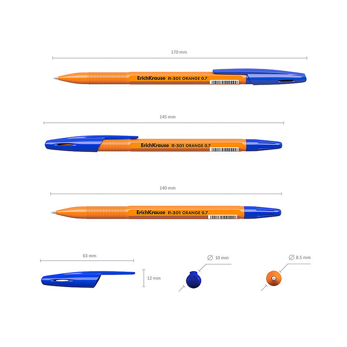 Набор из 8 ручек шариковых R-301 Stick Orange 0.7, цвет чернил синий (в пакете)