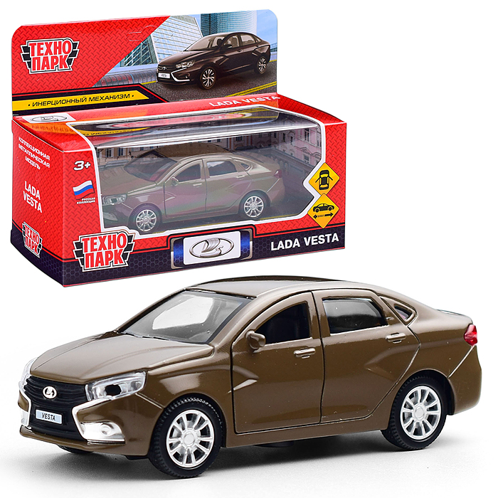 Машина металл LADA vesta 11,5 см, двери, коричневый, кор.  Машина металл LADA vesta 11,5 см, двери, коричневый, кор.