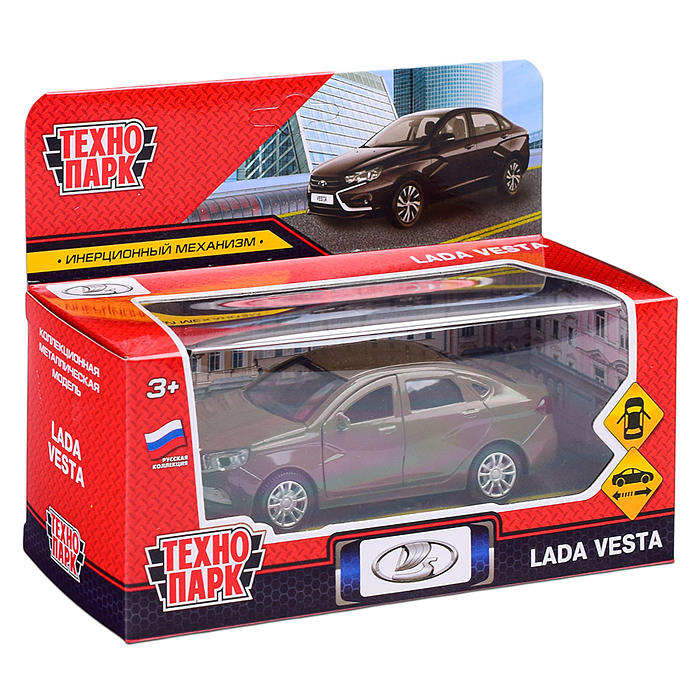 Машина металл LADA vesta 11,5 см, двери, коричневый, кор. 