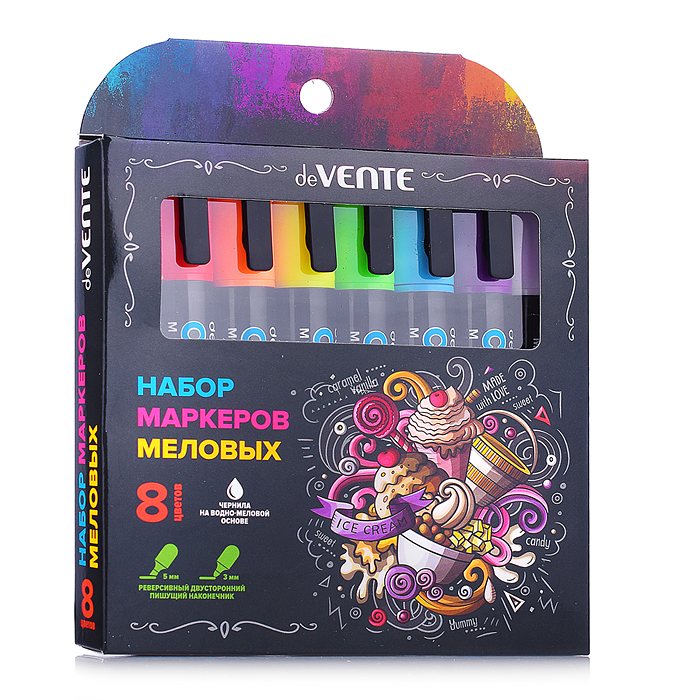 Набор маркеров меловых "Chalk Creative" 8 цветов, круглый корпус, двусторонний наконечник: 